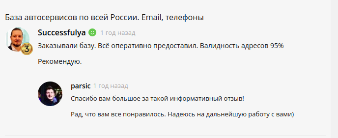 Скриншот 1 отзыва с клиентом Илья Successfulya, написанный на фриланс-бирже